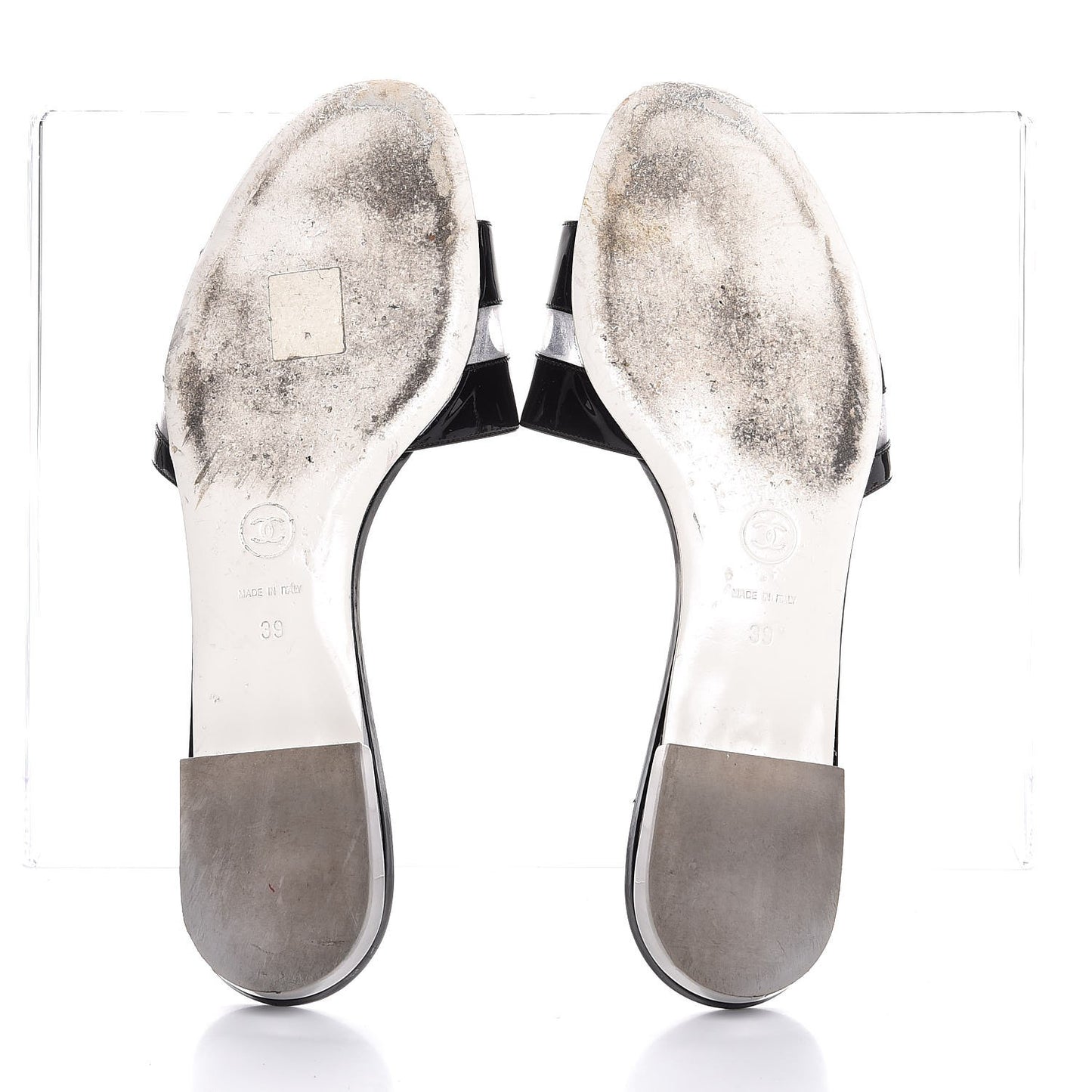 Patent Calfskin CC Sandals 39 Black