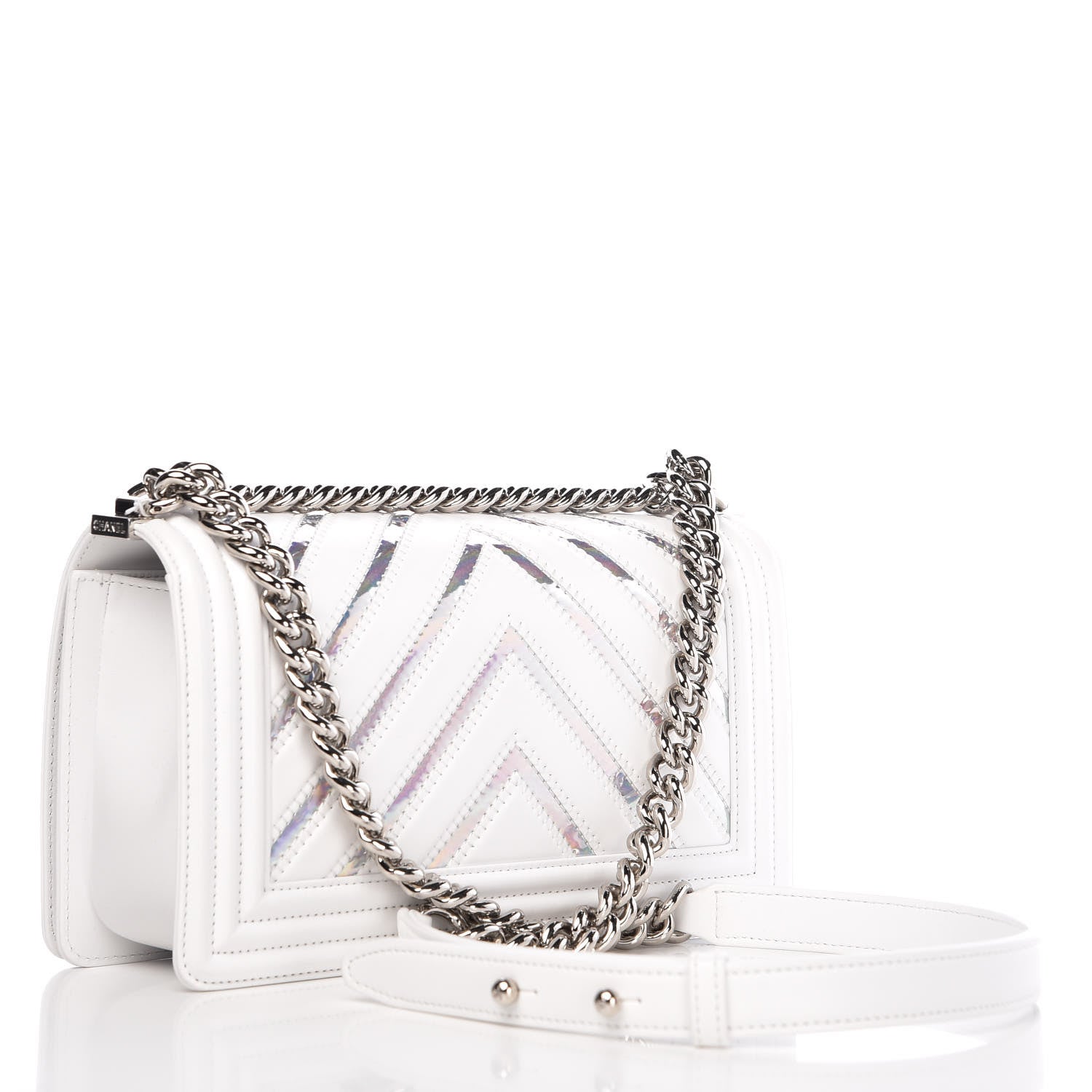 Chanel Lambskin Iridescent PVC Chevron Quilted Medium Boy Flap White Silver 4 of 11
