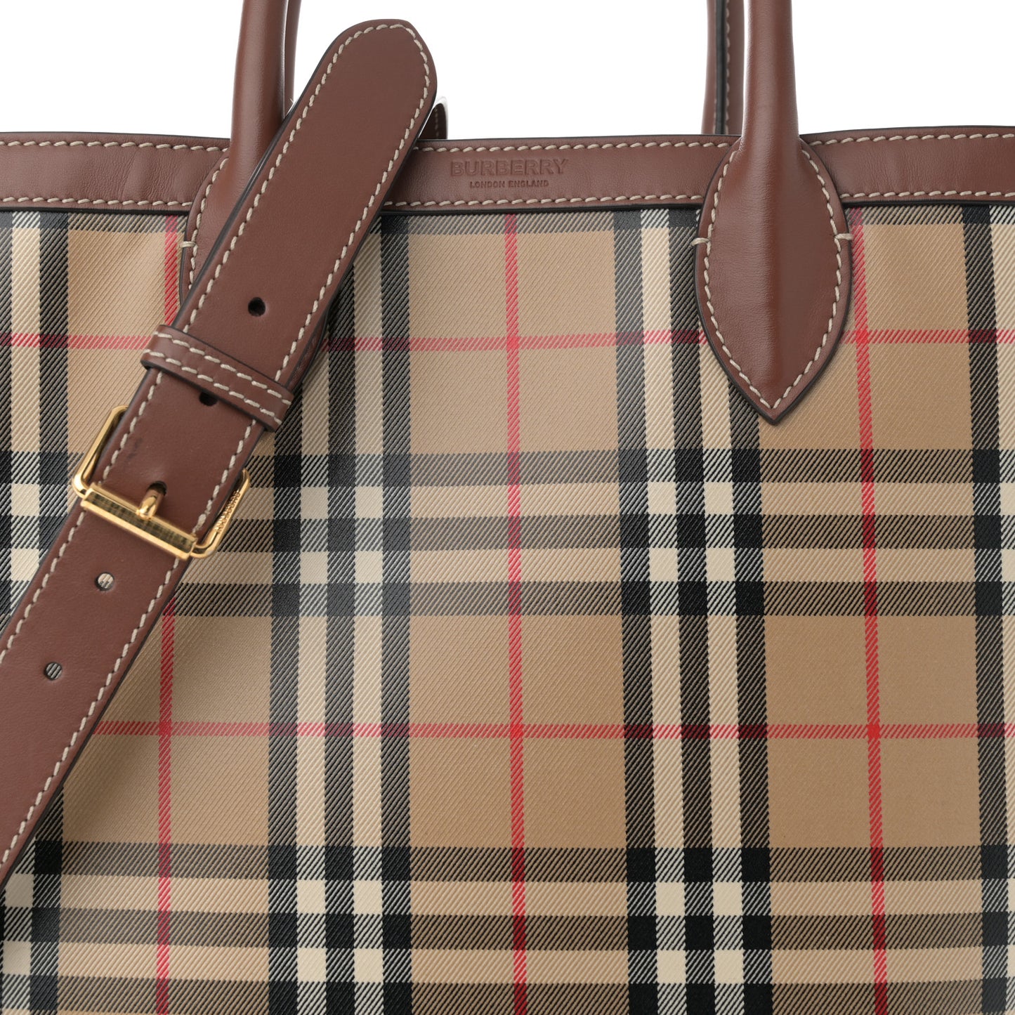 Vintage Check Calfskin Kane Tote Bag Beige Brown