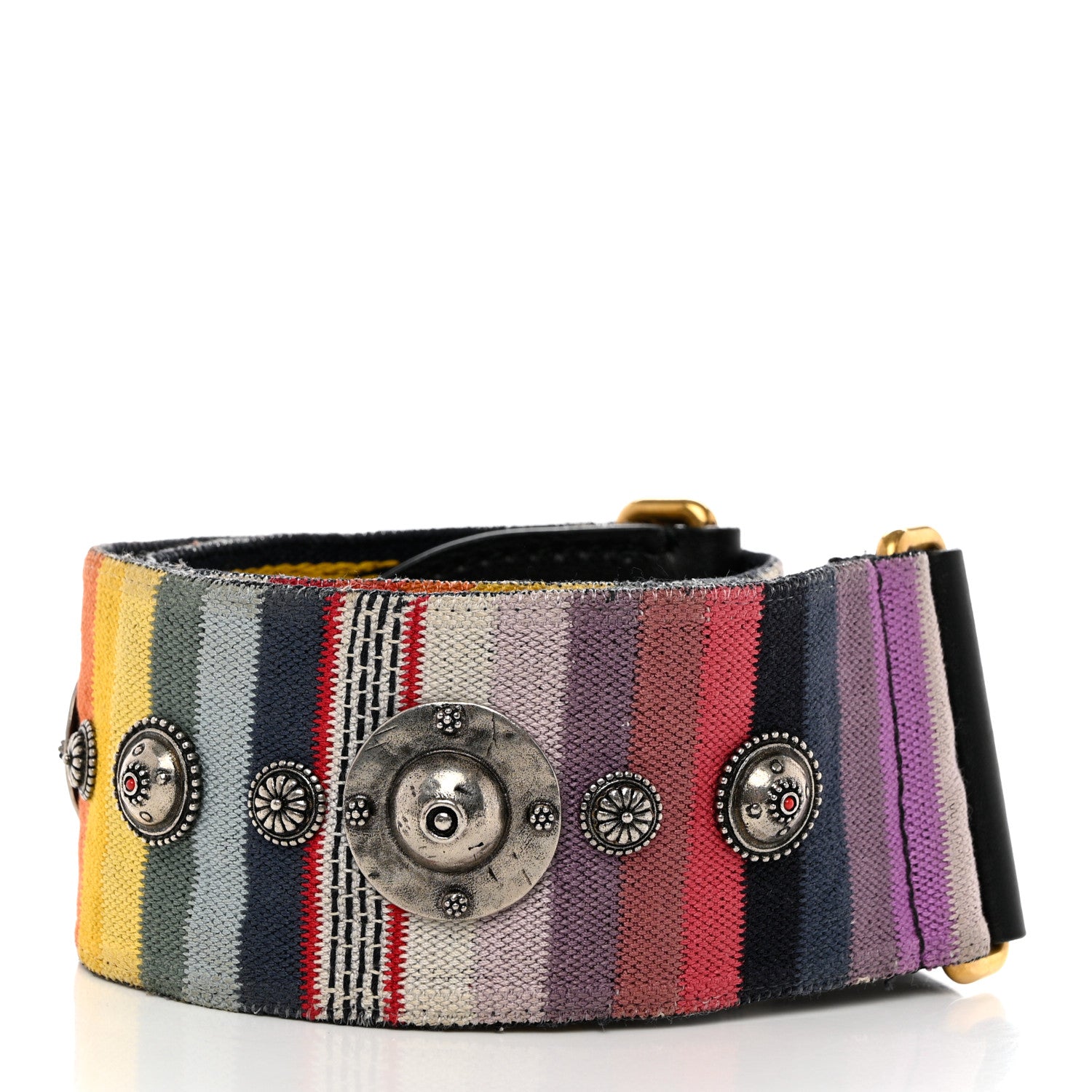 Christian Dior Canvas Embroidered Studded Rainbow Shoulder Strap 2 of 5