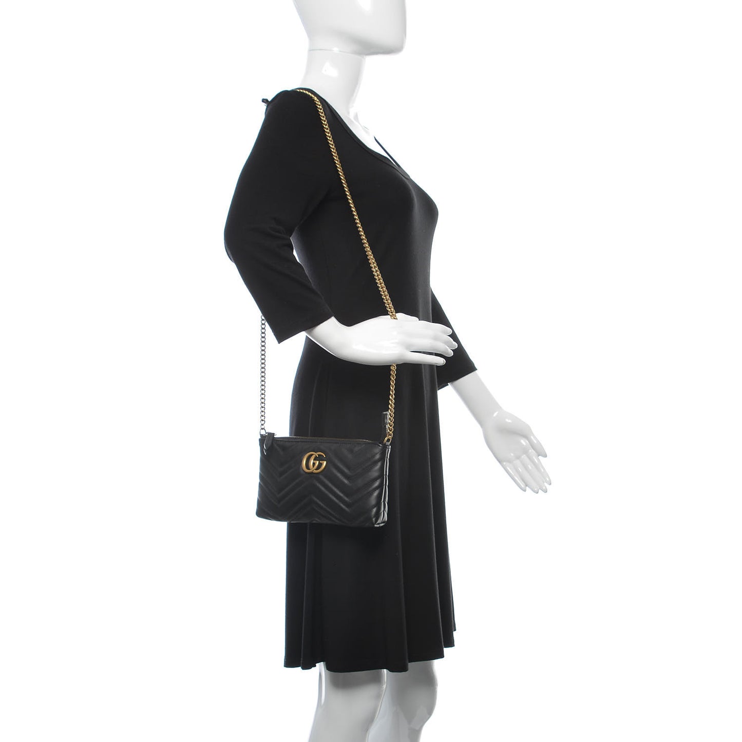 Calfskin Matelasse Mini GG Marmont Chain Bag Black