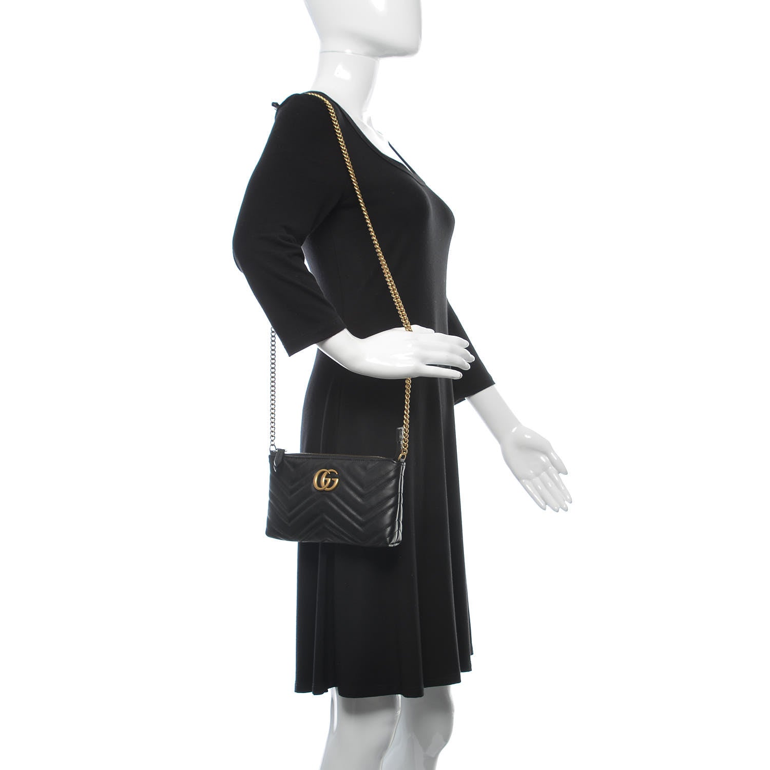 Gucci Calfskin Matelasse Mini GG Marmont Chain Bag Black 2 of 11