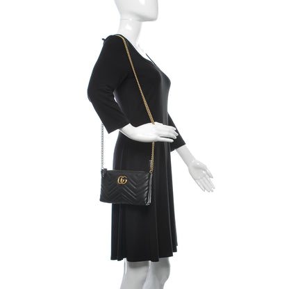 Gucci Calfskin Matelasse Mini GG Marmont Chain Bag Black 2 of 11