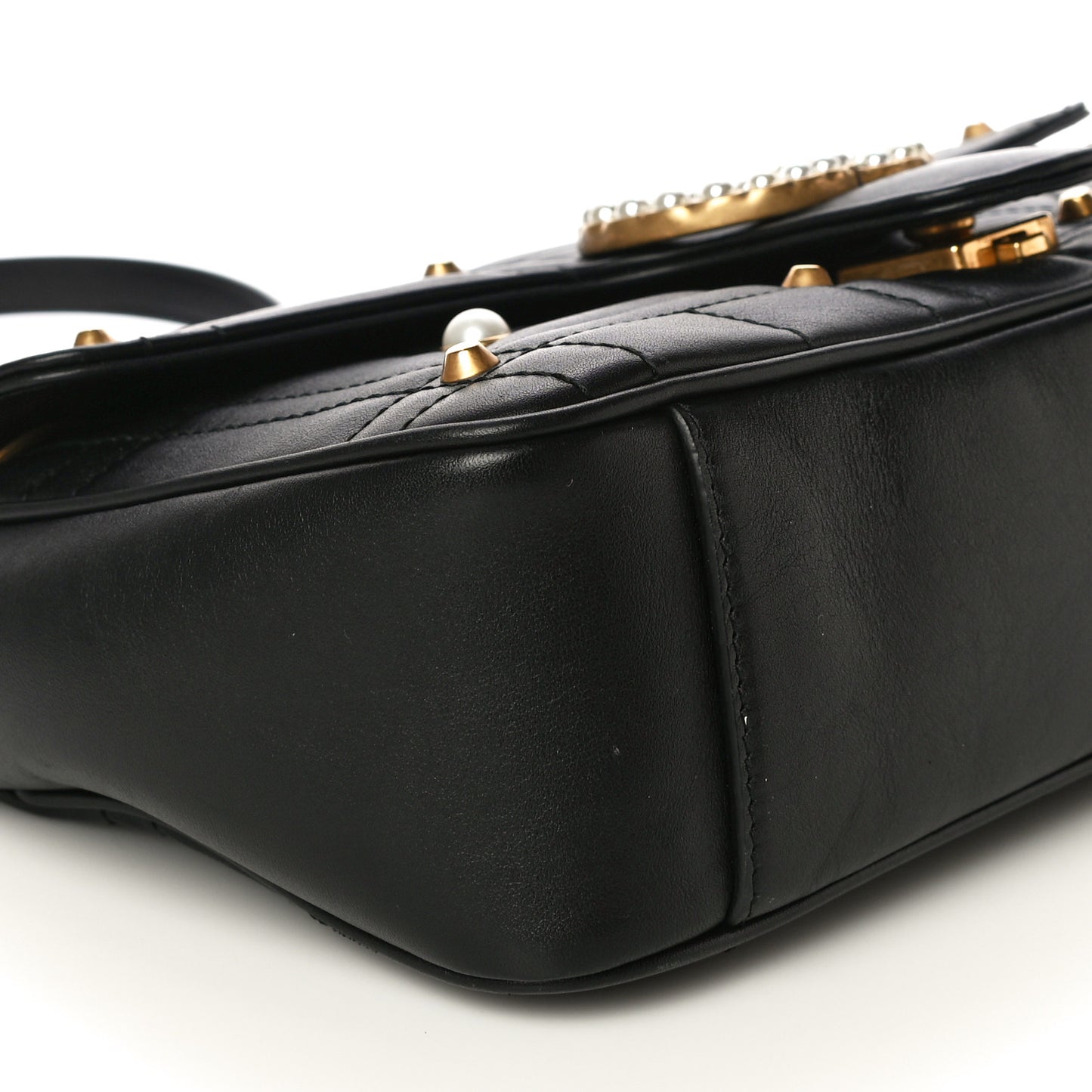 Calfskin Matelasse Studded Small Pearly GG Marmont Shoulder Bag Black