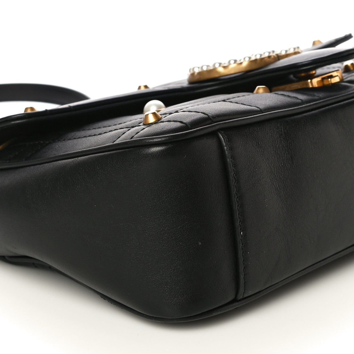 Gucci Calfskin Matelasse Studded Small Pearly GG Marmont Shoulder Bag Black 10 of 13