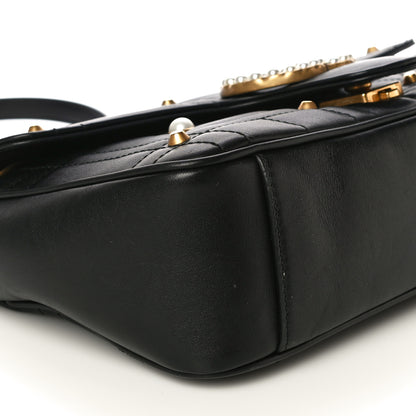 Gucci Calfskin Matelasse Studded Small Pearly GG Marmont Shoulder Bag Black 10 of 13