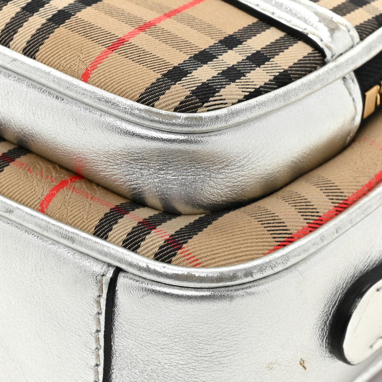 Smooth Calfskin 1983 Knight Check Link Camera Bag Silver