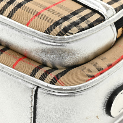 Burberry Smooth Calfskin 1983 Knight Check Link Camera Bag Silver 14 of 16