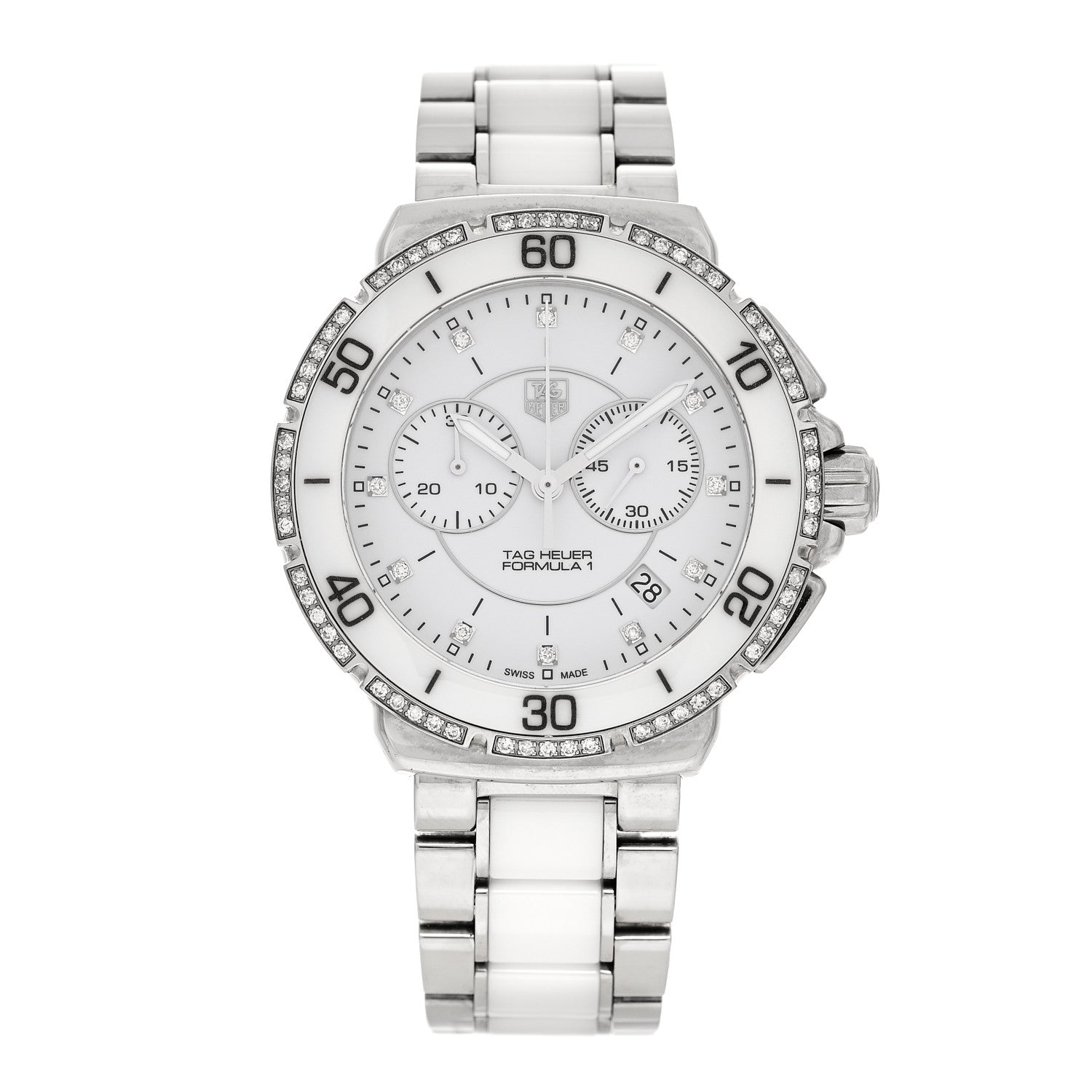 Tag Heuer Stainless Steel Ceramic Diamond Bezel 41mm Formula 1 Lady Quartz Watch White CAH1213 1 of 4