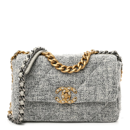 Chanel Tweed Quilted Medium Chanel 19 Flap Grey Ecru 1 of 10