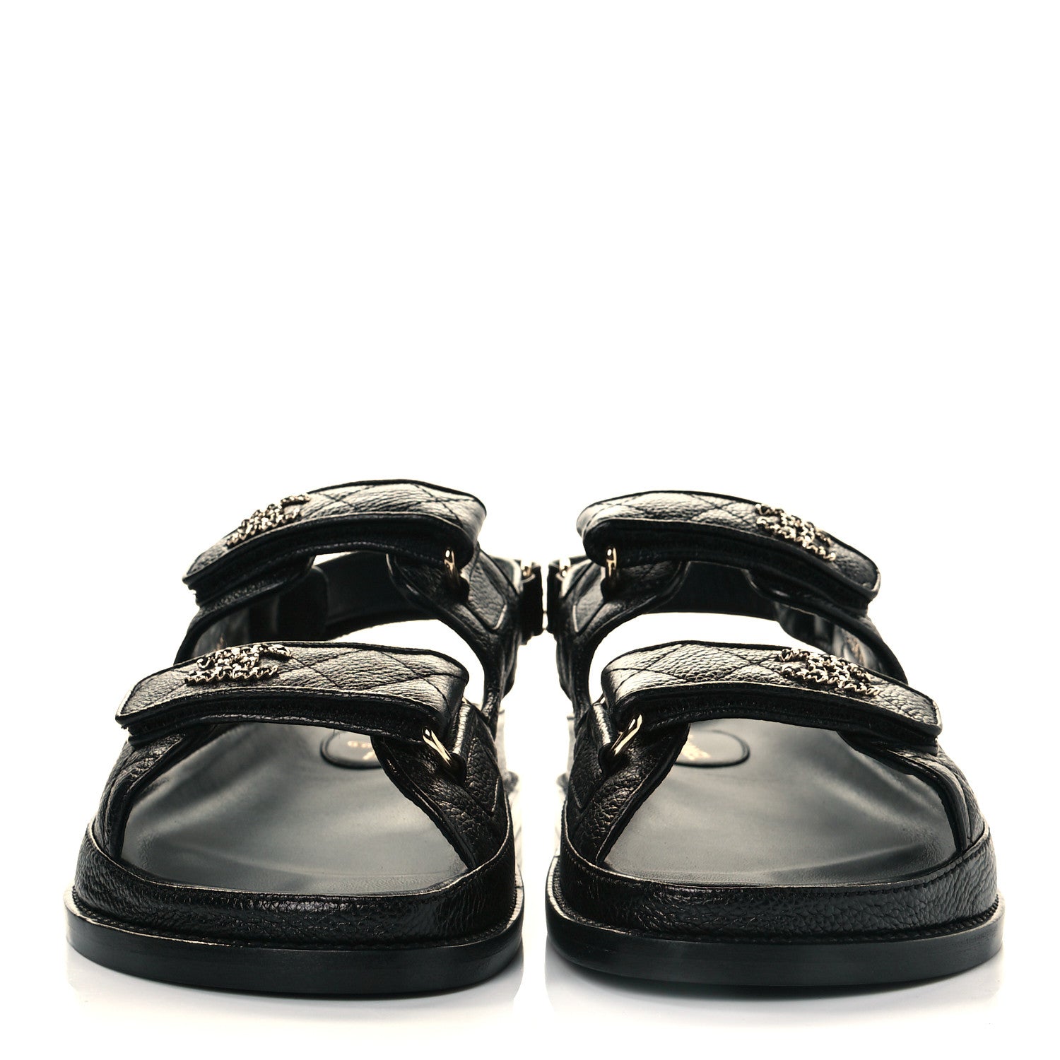 Chanel Grained Calfskin Velcro Dad Sandals 38.5 Black 3 of 8