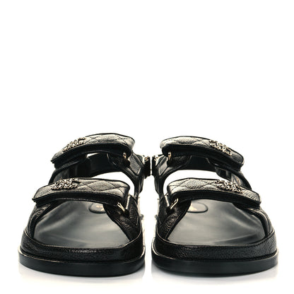Chanel Grained Calfskin Velcro Dad Sandals 38.5 Black 3 of 8