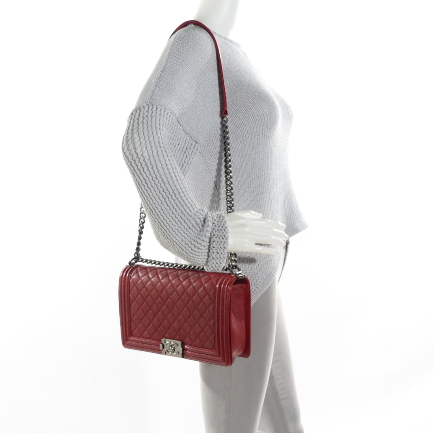 Chanel Caviar Quilted New Medium Boy Flap Dark Red 2 of 9