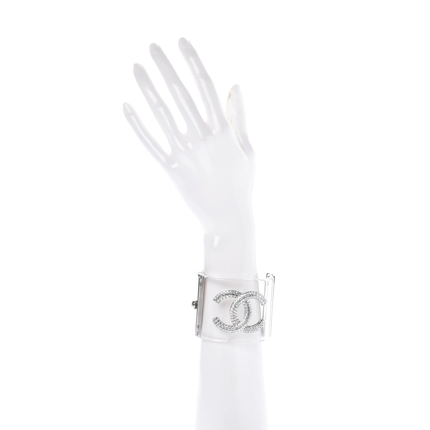 Lucite Baguette Crystal CC Cuff Transparent Silver