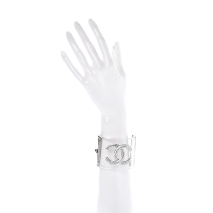 Chanel Lucite Baguette Crystal CC Cuff Transparent Silver 2 of 7