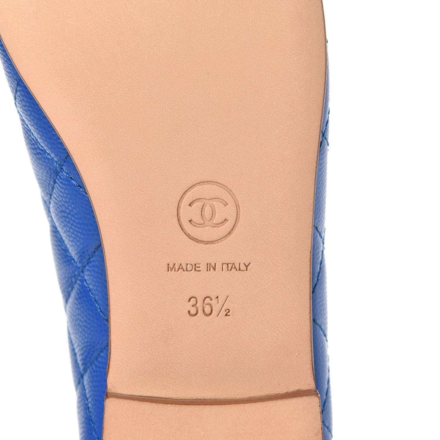 Chanel Caviar Quilted CC Cap Toe Ballerina Flats 36.5 Bright Blue 8 of 9