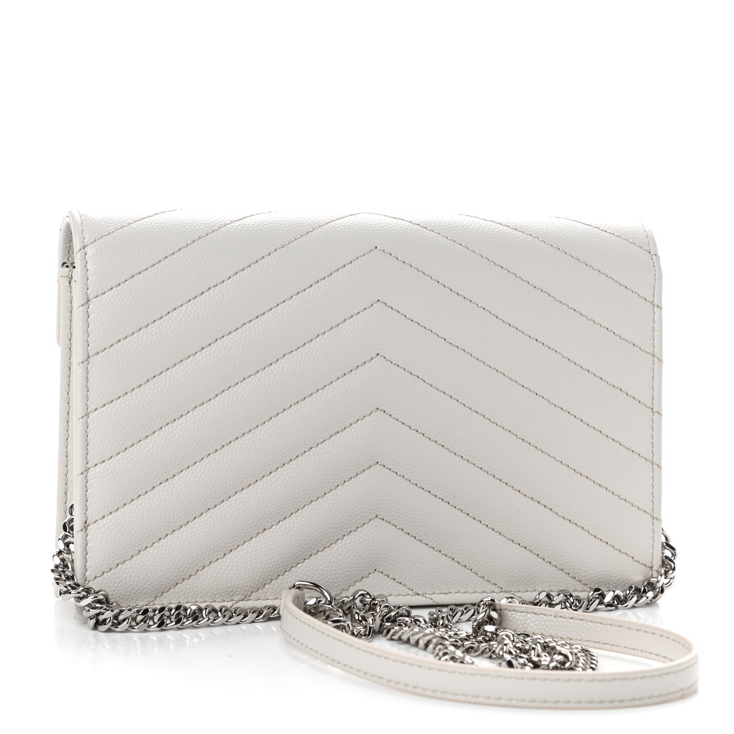 Saint Laurent Grain De Poudre Matelasse Chevron Monogram Envelope Chain Wallet Optical White 2 of 4