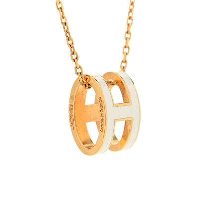 Hermes Lacquered Gold Pop H Pendant Necklace White 4 of 6