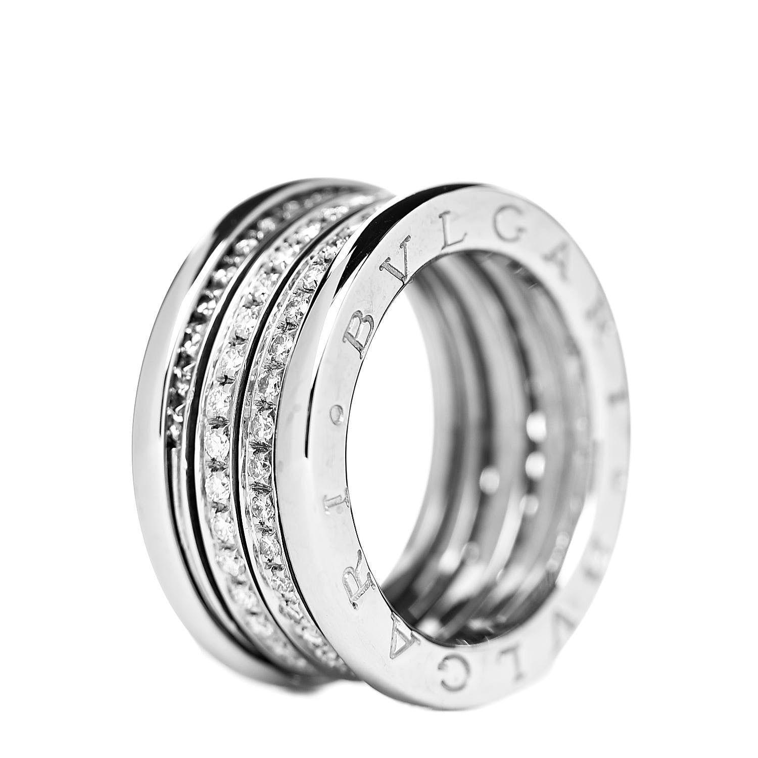 Bulgari 18K White Gold Diamond B.Zero1 Four-Band Full Pave Ring 51 5.75 4 of 6