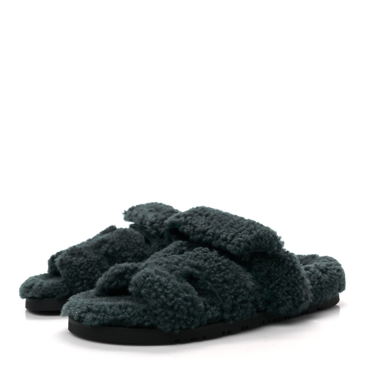 Hermes Woolskin Womens Chypre Sandals 36.5 Vert Anglais 3 of 8