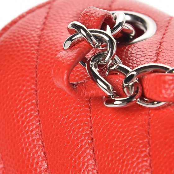 Chanel Caviar Chevron Quilted Mini Rectangular Flap Red 8 of 9