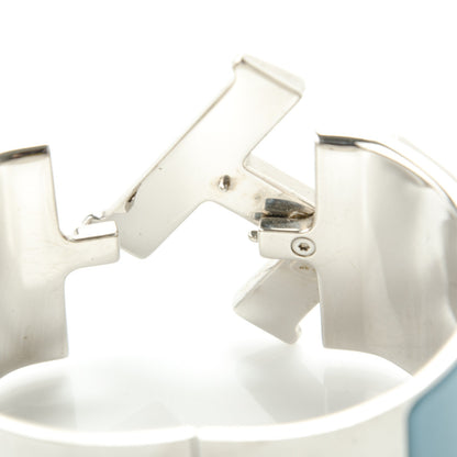Hermes Enamel Extra Wide Clic Clac H Bracelet PM Blue Jean White 9 of 10