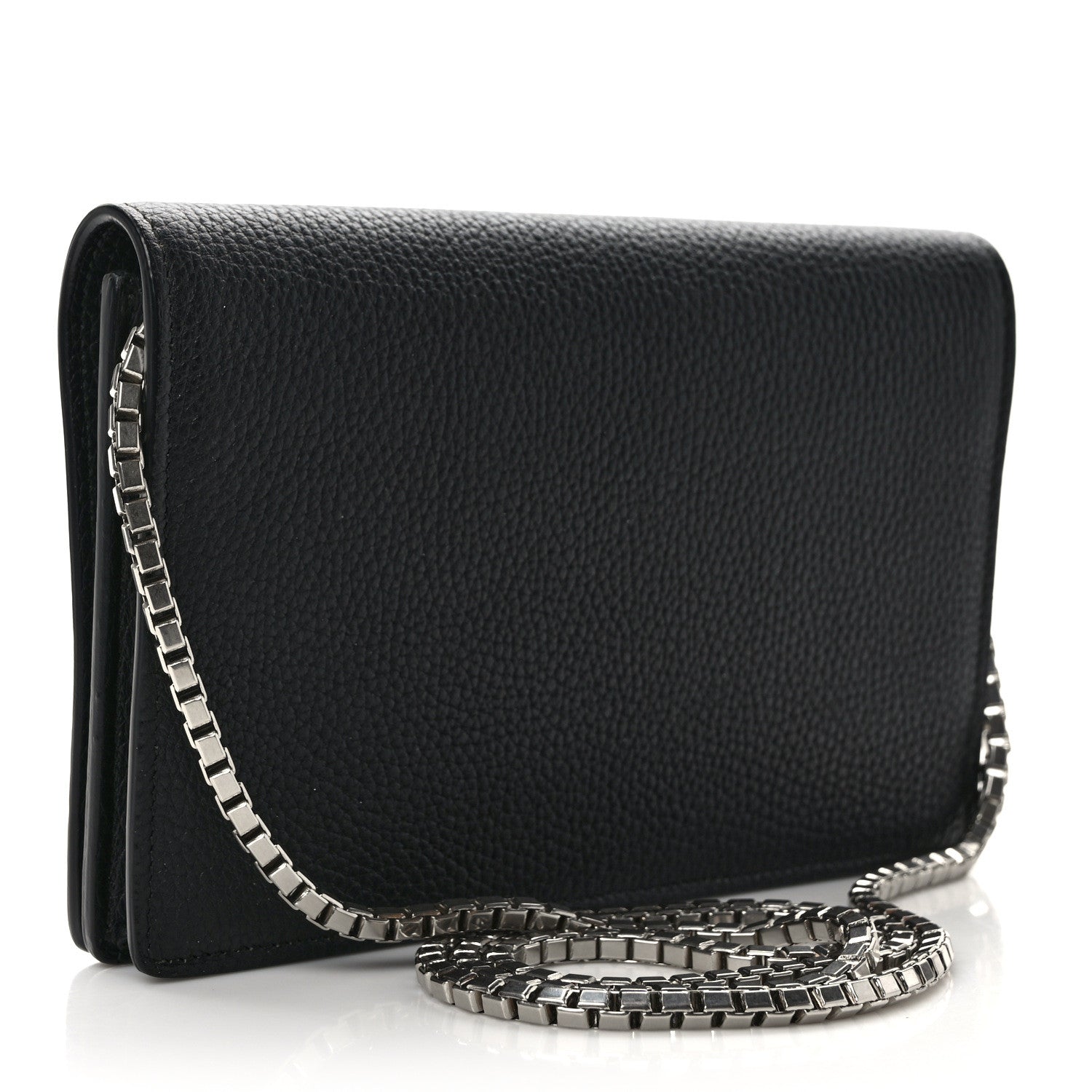 Balenciaga Grained Calfskin Classic Silver Hardware Wallet on Chain Black 3 of 12