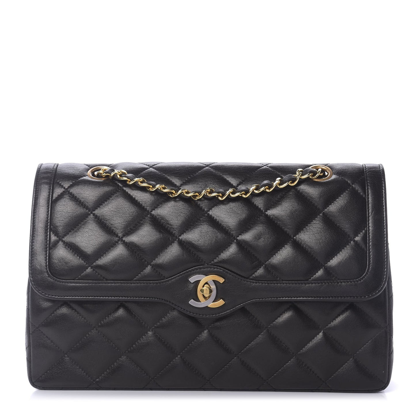Lambskin Quilted Medium Double Flap Black