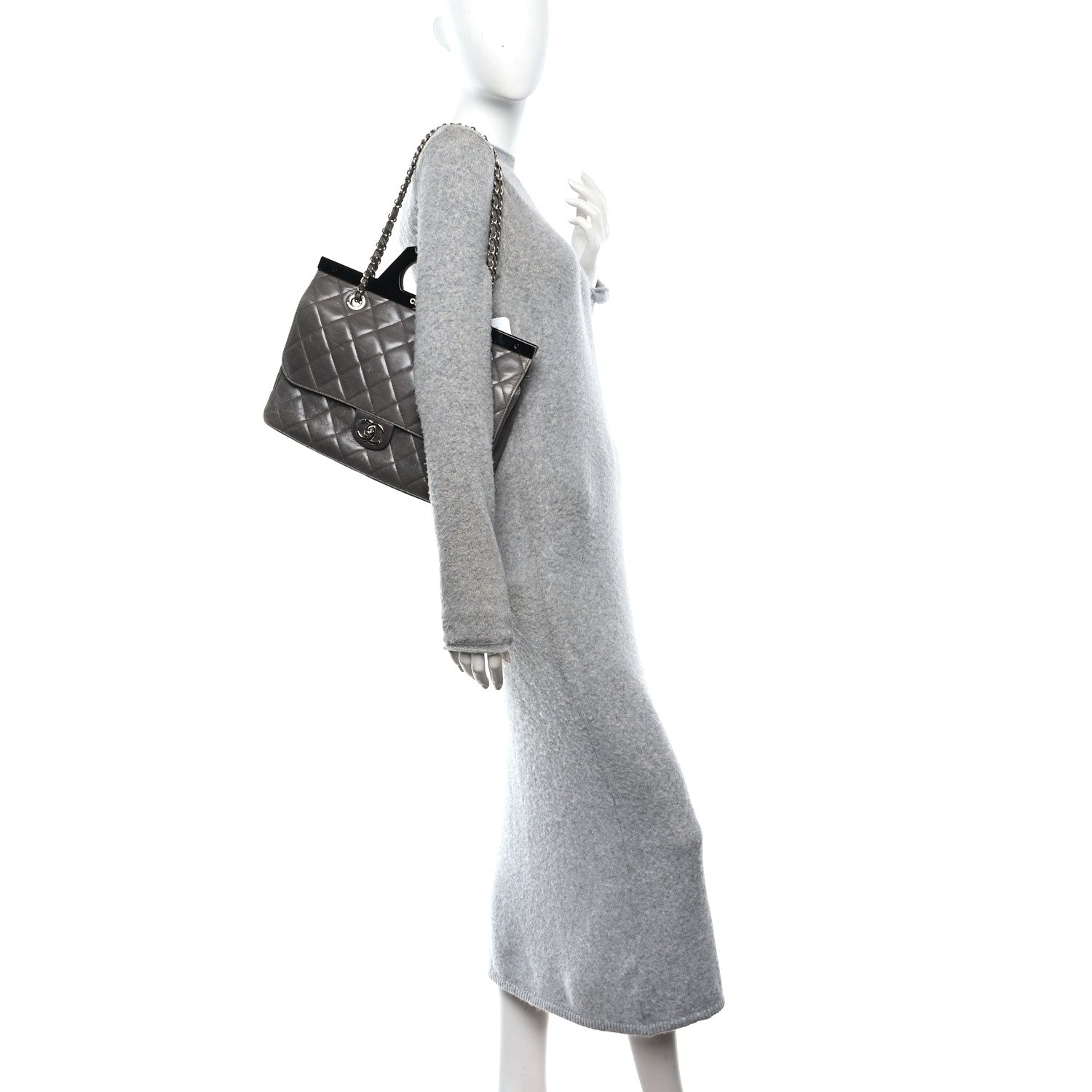 Chanel Glazed Calfskin Quilted Large CC Delivery Tote Grey 2 of 10