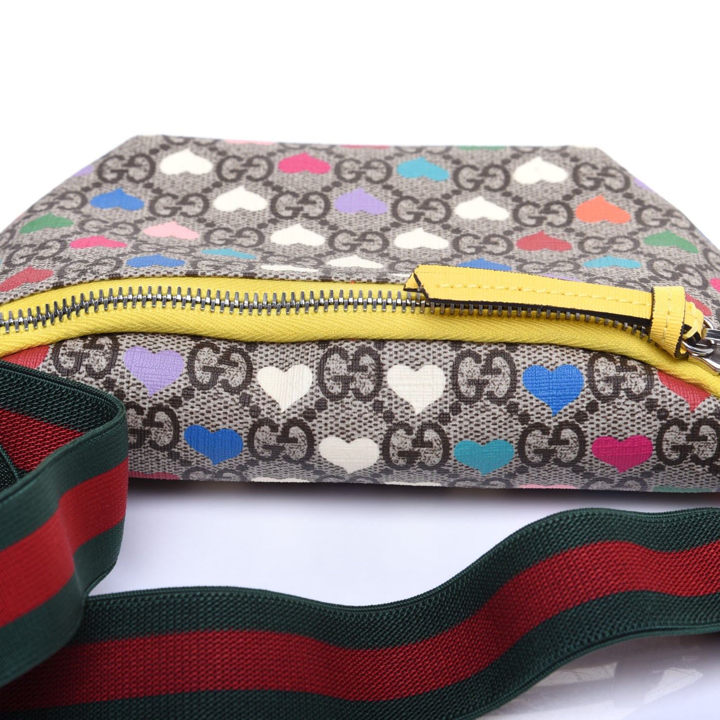 Soft GG Supreme Monogram Hearts Web Childrens Belt Bag Beige Ebony Multicolor Freesia