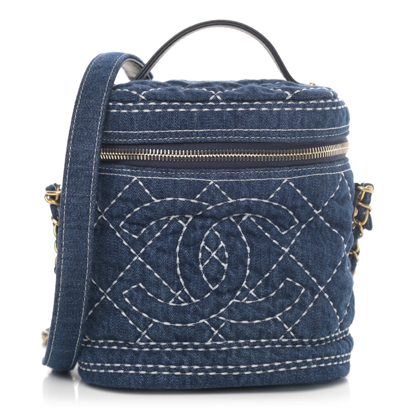Denim Quilted Denim Trip Vanity Cosmetic Case Blue