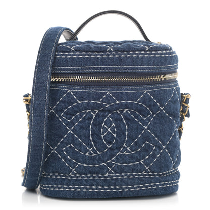 Chanel Denim Quilted Denim Trip Vanity Cosmetic Case Blue 1 of 4