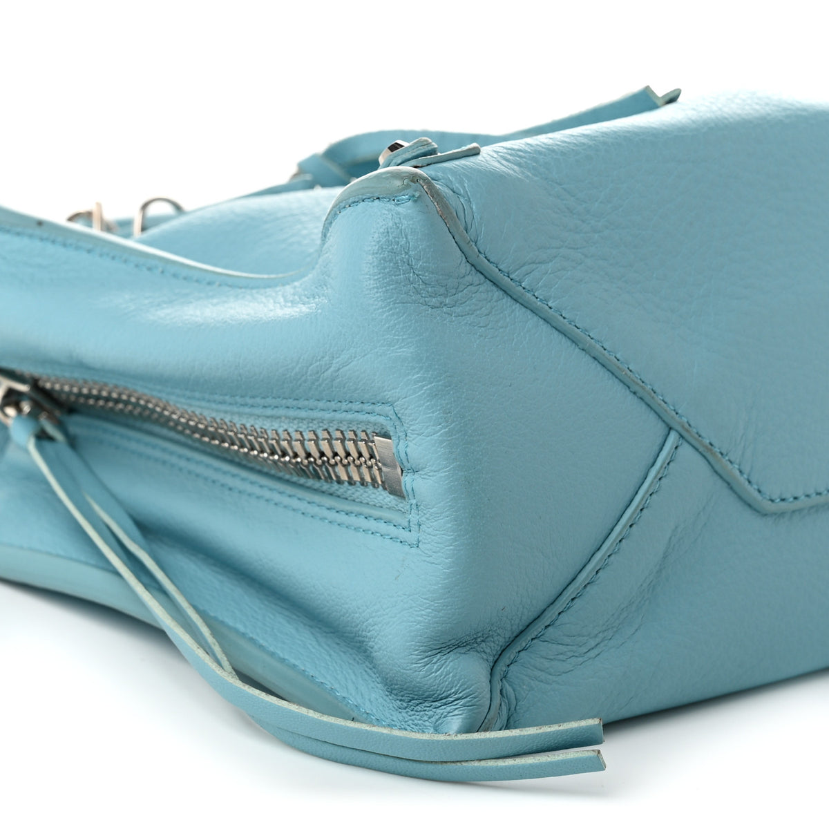 Supple Calfskin Papier Mini A4 Zip Around Tote Bleu Caraibes