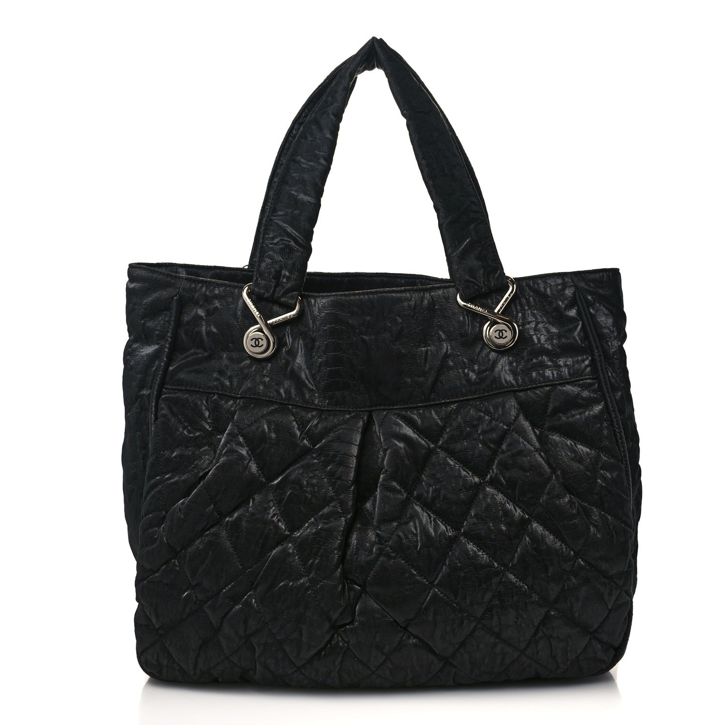 Crinkled Coated Canvas Le Marais Large Tote Black