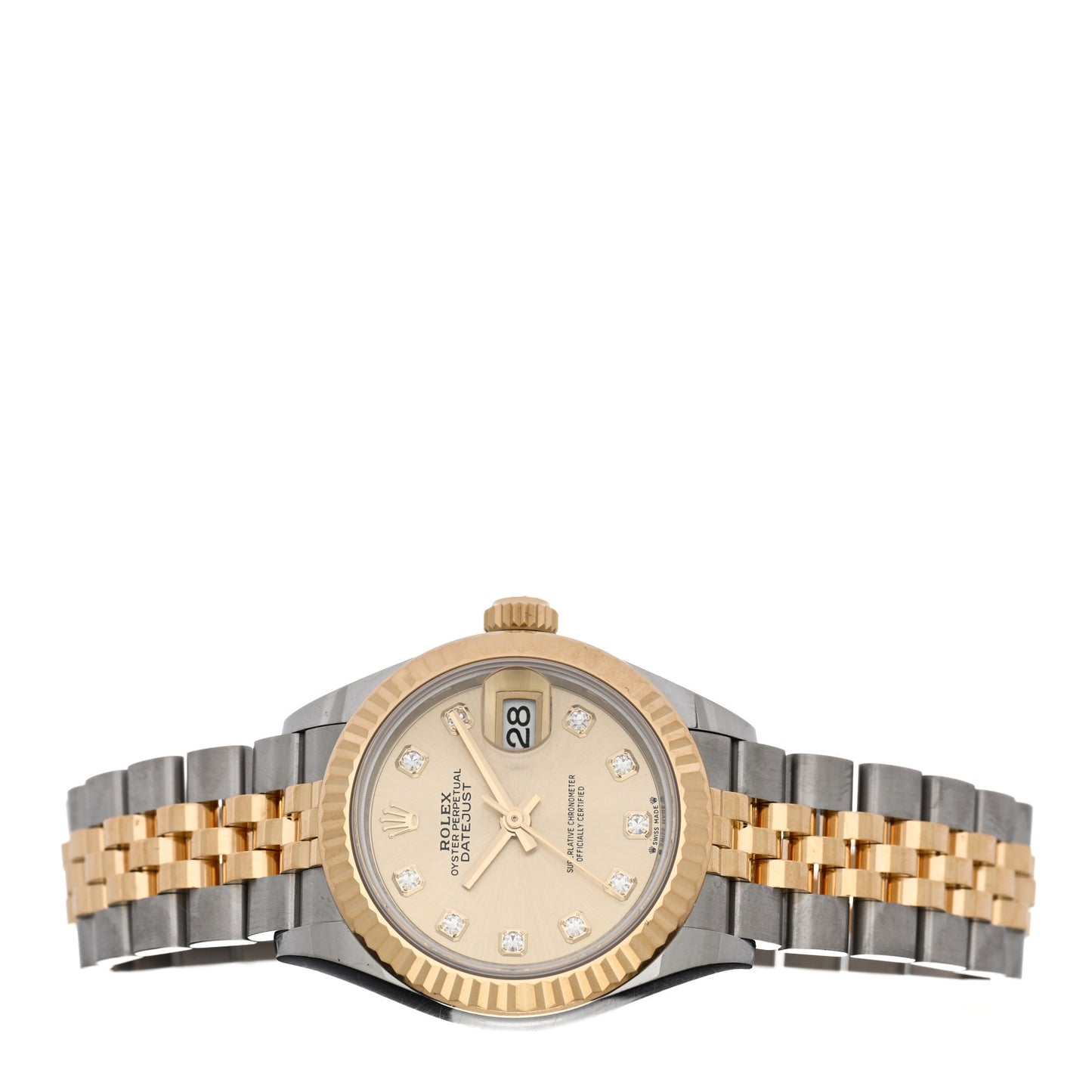 Stainless Steel 18K Yellow Gold Diamond 28mm Oyster Perpetual Datejust Watch Champagne 279173