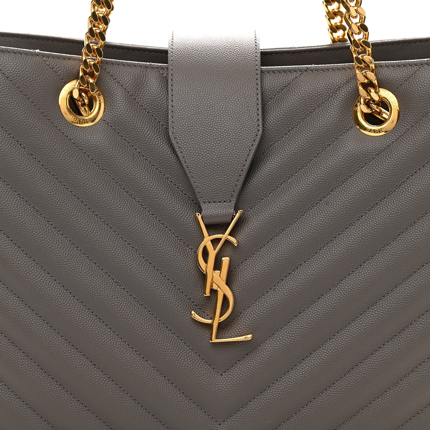 Saint Laurent Grain De Poudre Matelasse Chevron Monogram Shopping Bag Fog 8 of 15