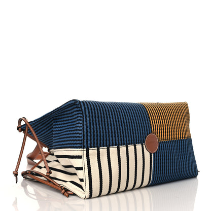 Loewe Canvas Calfskin Print Paulas Ibiza Stripes Cushion Tote Blue Yellow 4 of 10