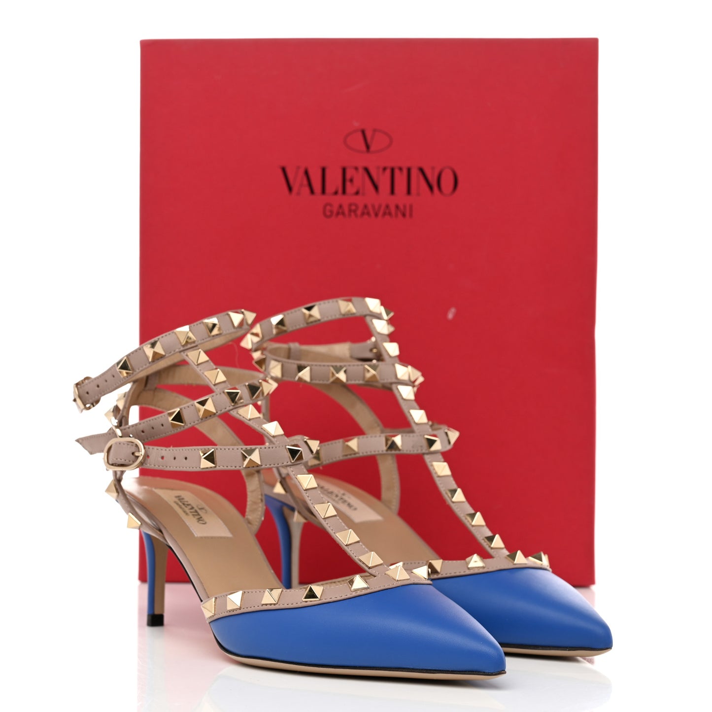 Calfskin Rockstud Ankle Strap 65mm Pumps 38 Light Sapphire Poudre