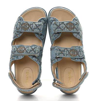 Chanel Denim Quilted Dad Sandals 40 Blue 2 of 10