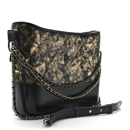 Chanel Metallic Crumpled Goatskin Quilted Medium Gabrielle Hobo Black Gold 3 of 9
