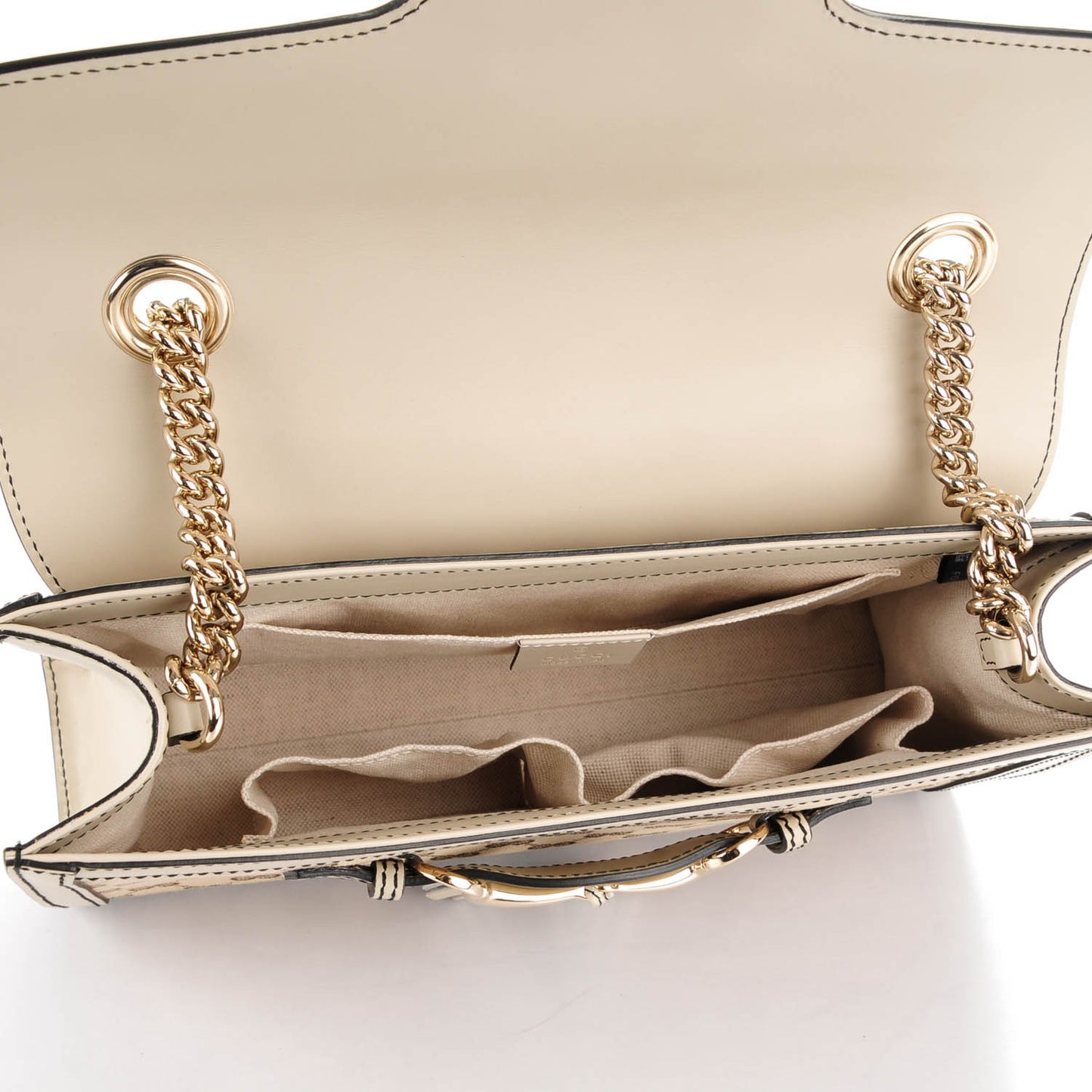 Monogram Margaux Calfskin Medium Emily Chain Shoulder Bag Beige Ebony Mystic White