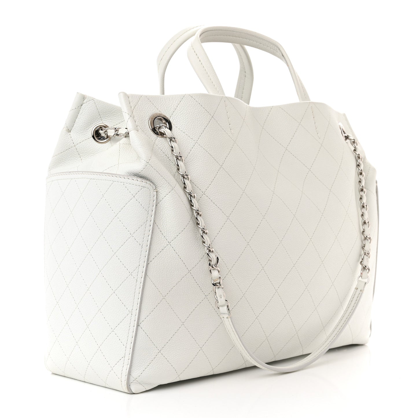 Grained Calfskin CC Pocket Tote White