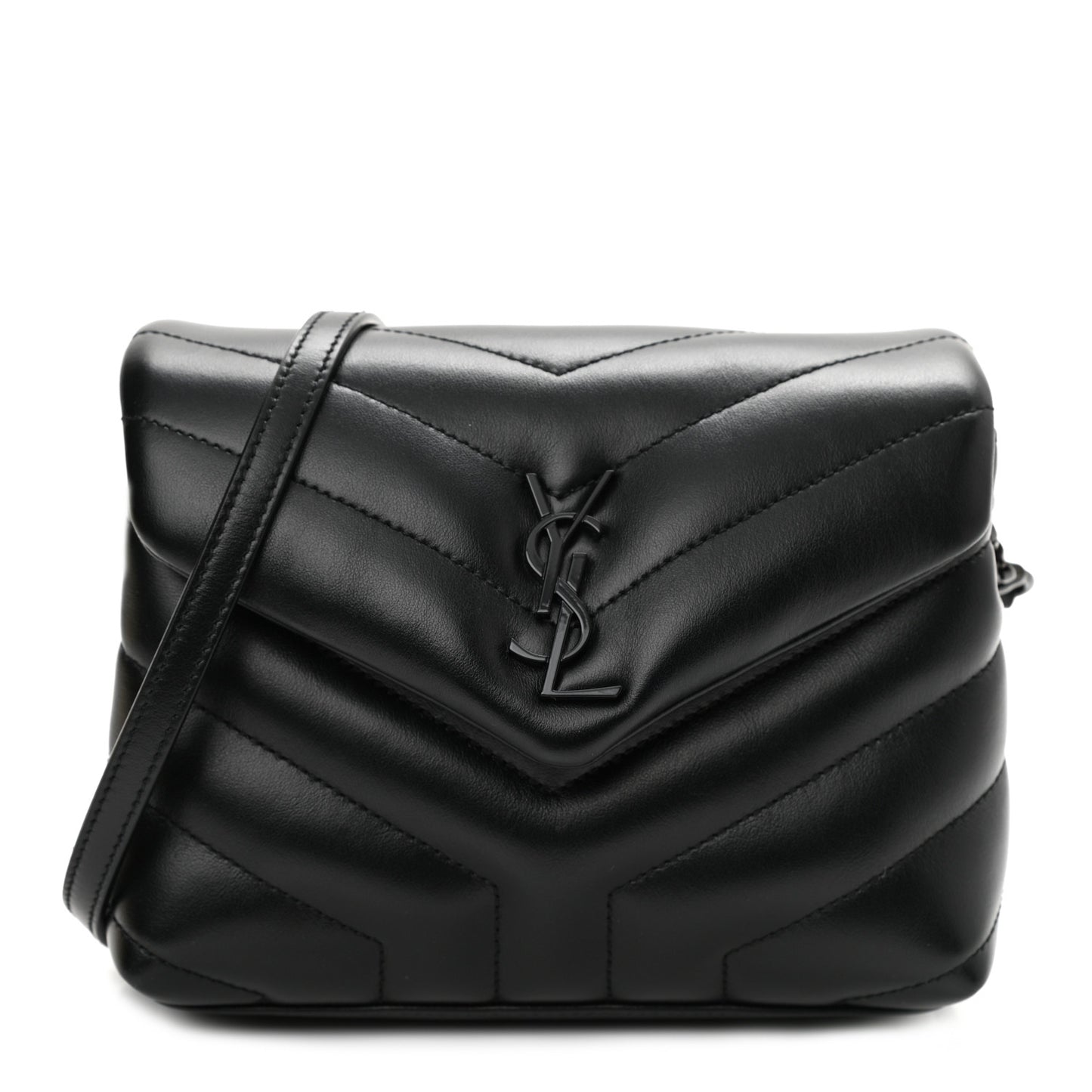 Calfskin Y Quilted Monogram Toy Loulou Crossbody Bag Black