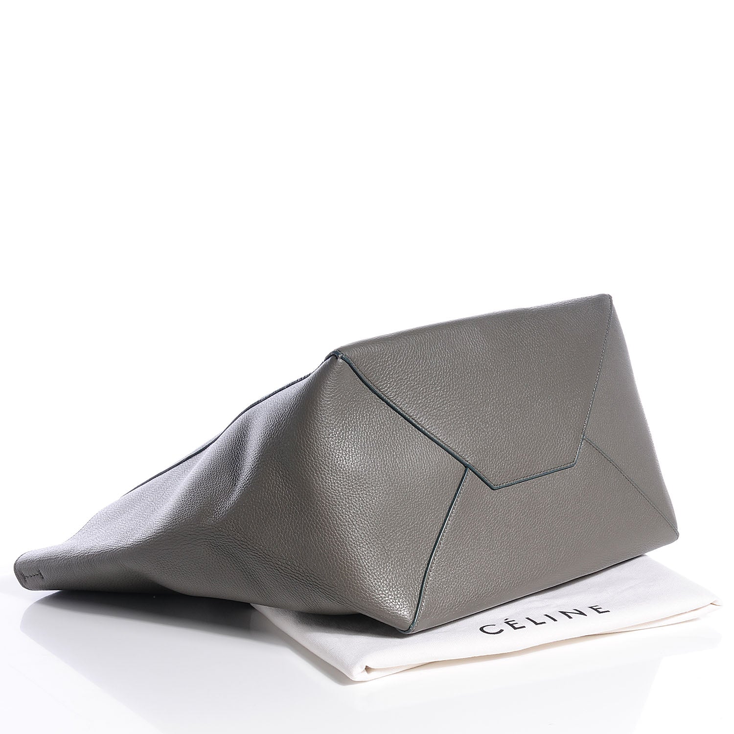 Celine Drummed Calfskin Medium Horizontal Cabas Phantom Grey 4 of 8