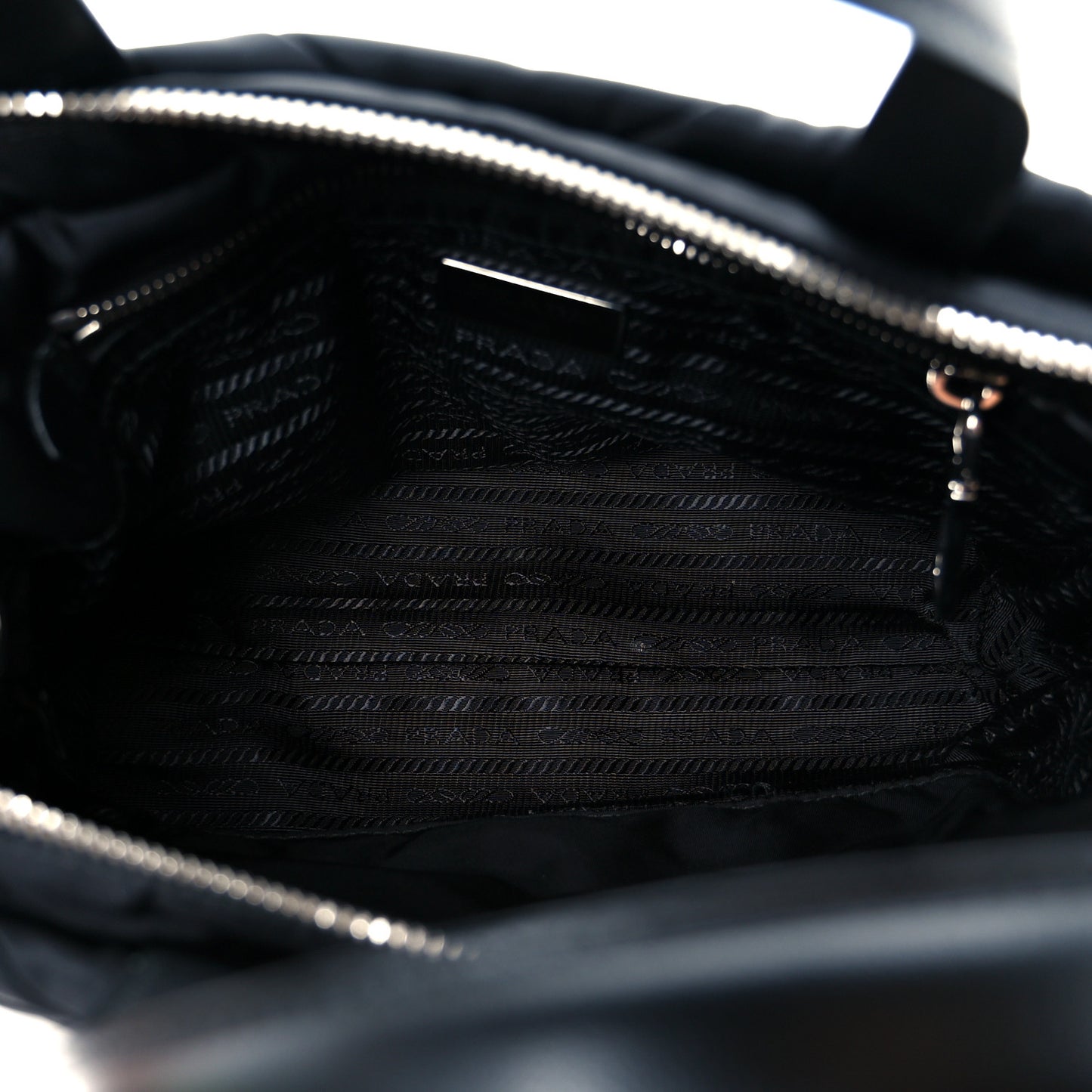 Re-Nylon Nappa Triangle Quilted Padded Double Handled Zip Pocket Tote Black