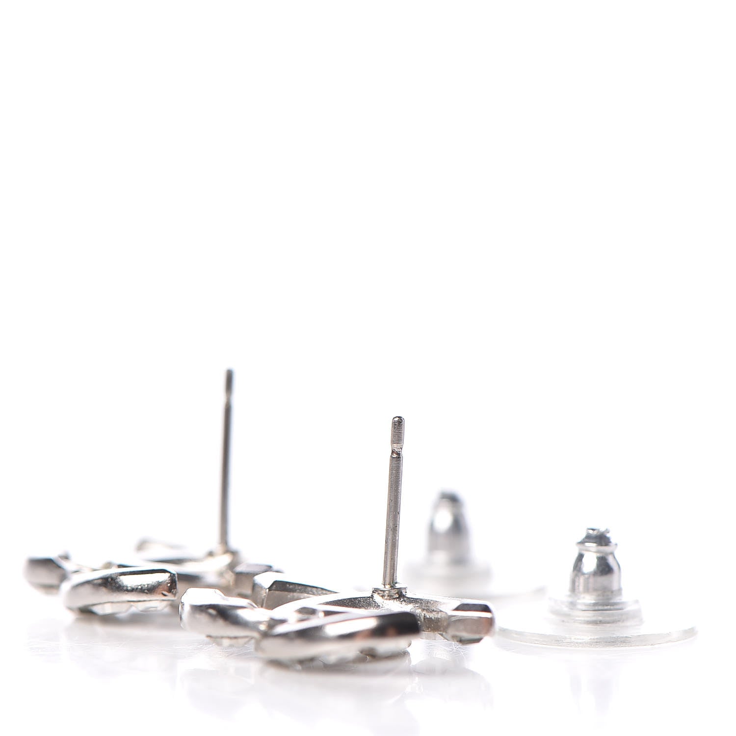 Chanel Baguette Crystal CC Earrings Silver 3 of 5