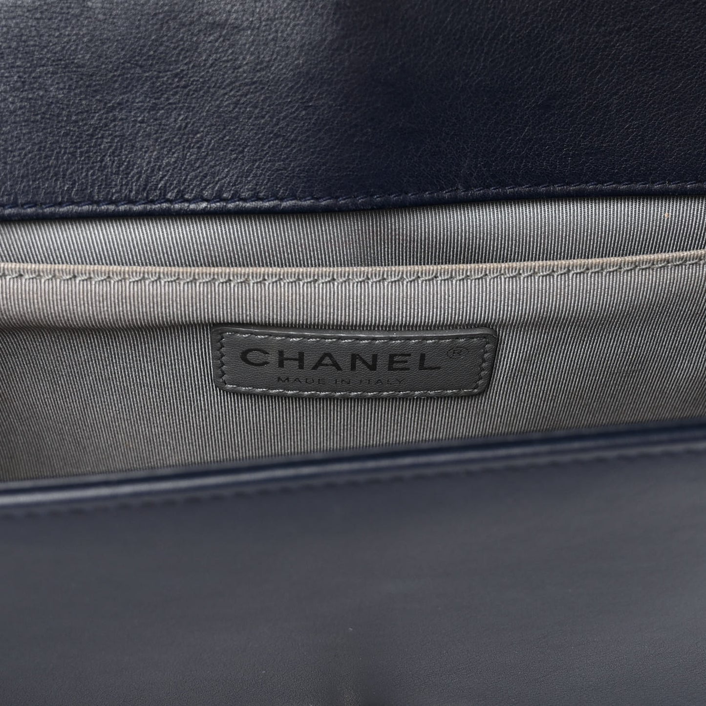 Calfskin Chevron Medium Boy Flap Navy