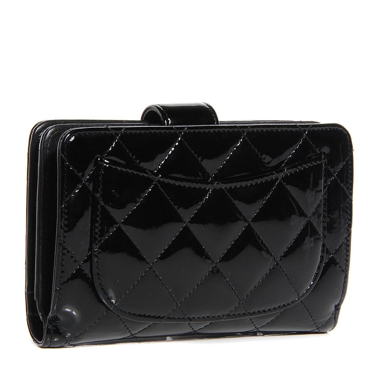 Patent Quilted Zip Pocket Wallet Black