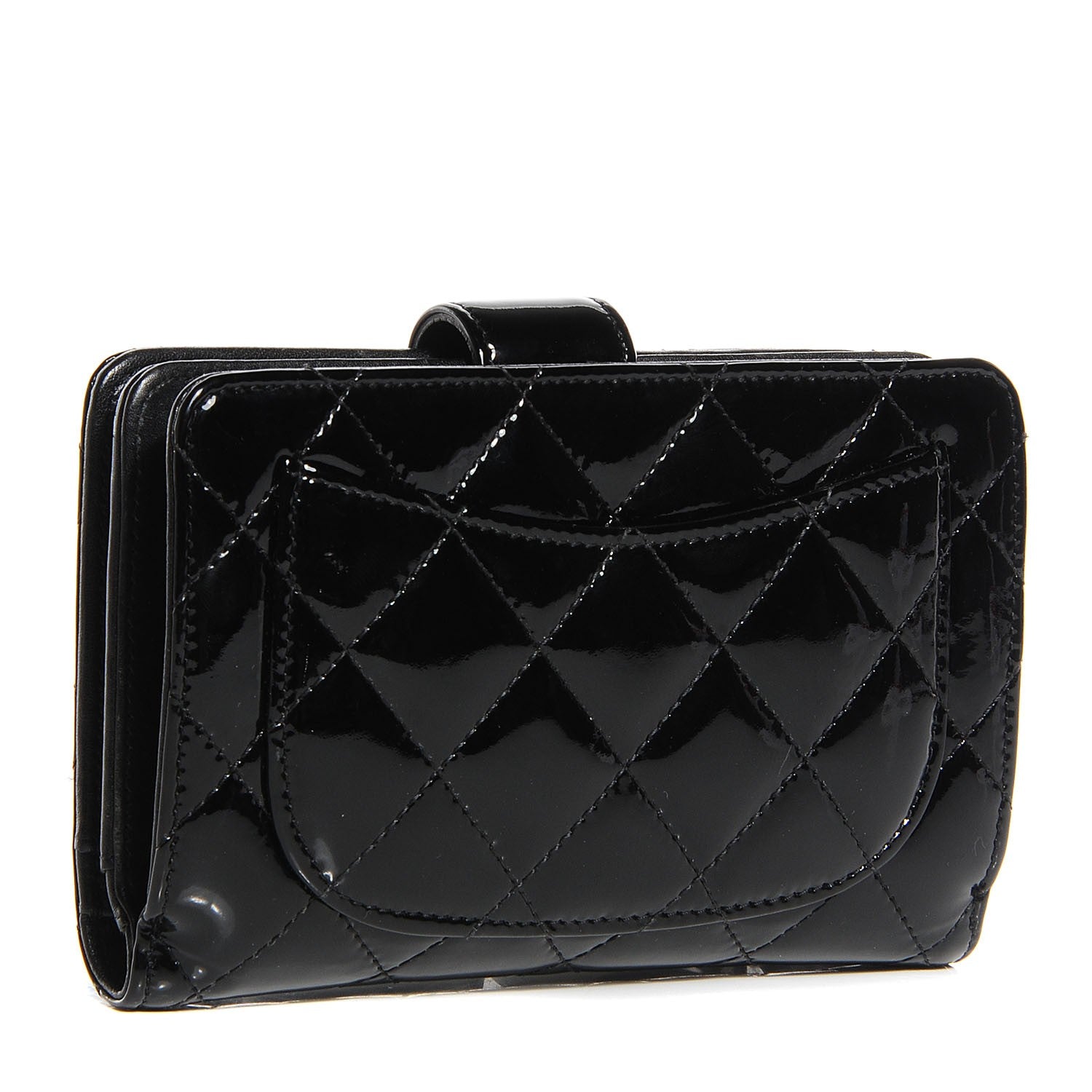 Chanel Patent Quilted Zip Pocket Wallet Black 3 of 8