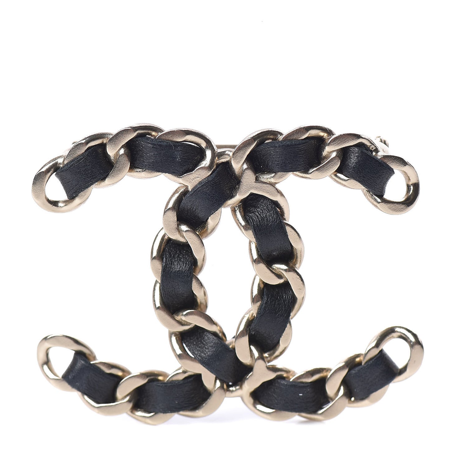 Lambskin Chain CC Brooch Black Gold